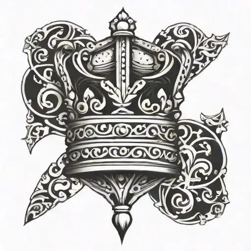 crown with letter d in connected tattoo design idea