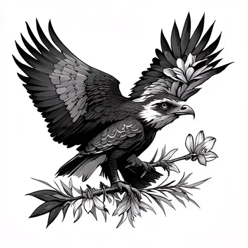 hawk with arrow in beak wrapped with prairie crocus from forearm to hand tattoo design idea