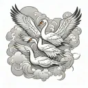 swans flying through clouds surrounding tattoo design idea