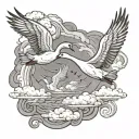 swans flying through clouds surrounding tattoo design idea