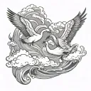 swans flying through clouds surrounding tattoo design idea