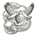 swans flying through clouds surrounding tattoo design idea
