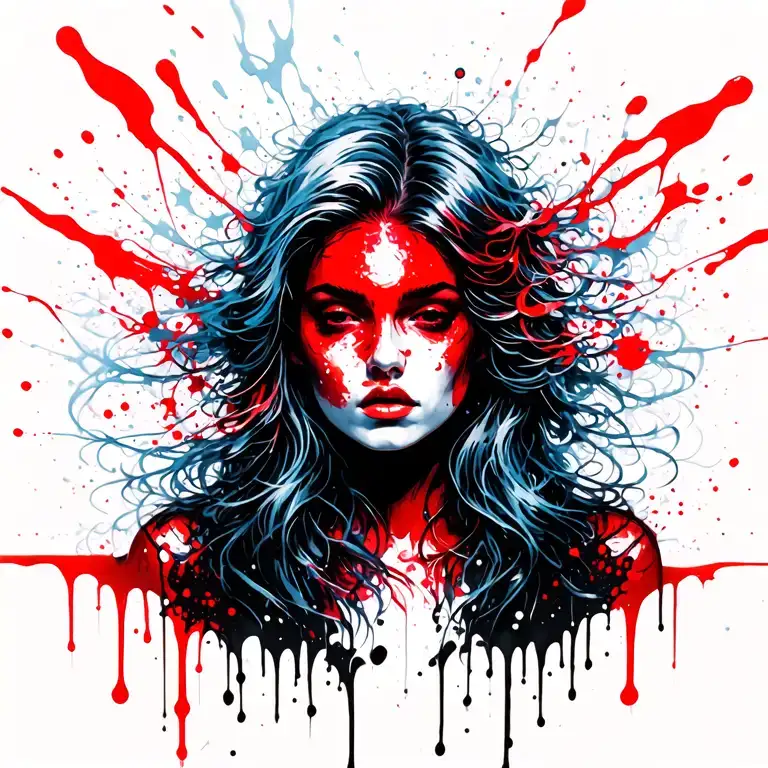 lady who's hair is long.head and hair and body fades to light blue. then her waste to her kness are white melting tattoo design idea