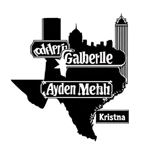 I want the skyline of Detroit,Texas, and New Mexico with street signs with the names Gabrielle, Ayden , Kristina, delphi tattoo design idea