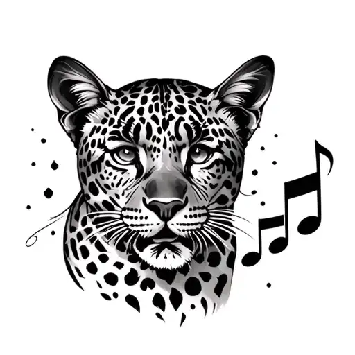music and leopard print incorporated tattoo design idea
