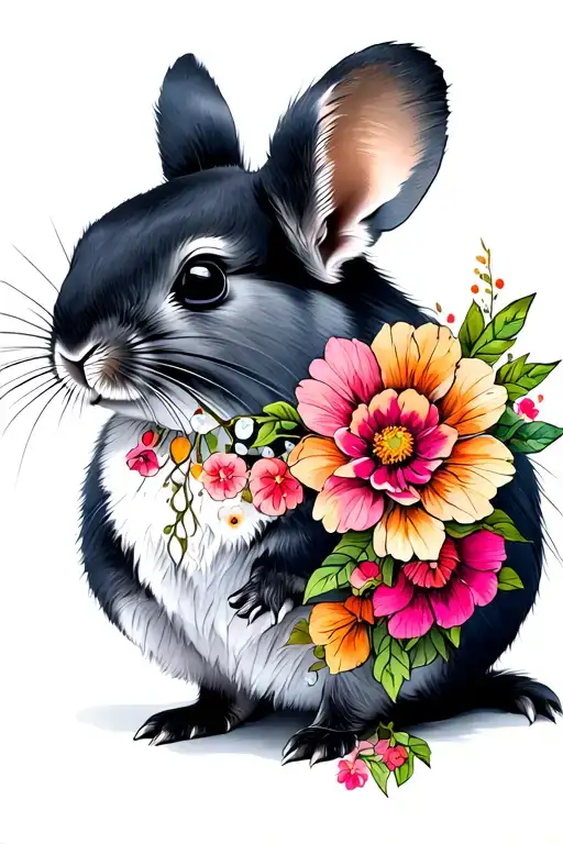 chinchilla with flowers tattoo design idea