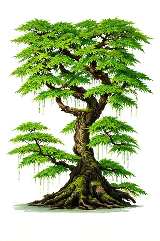 weeping japanese maple tree with leaves tattoo design idea