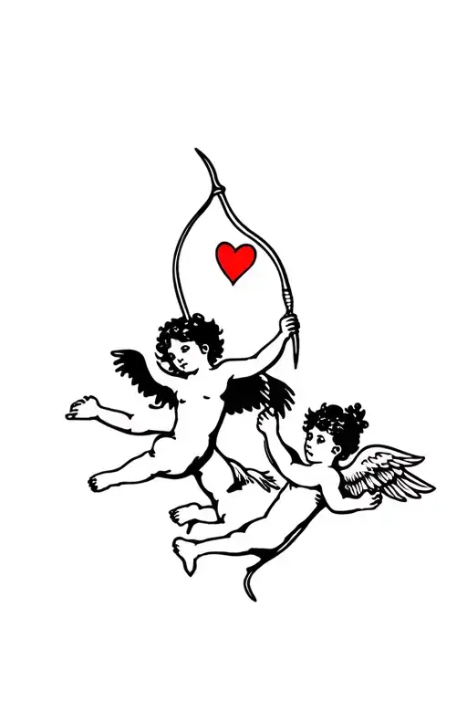 2 cherubs flying one holding bow and arrow other holding a heart  tattoo design idea