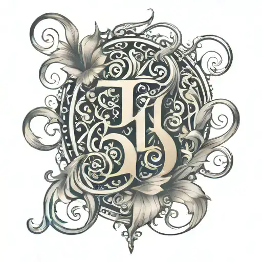It should have a style that resembles a tattoo. It needs to be striking and memorable. The text "HD" and the number 5 sh tattoo design idea