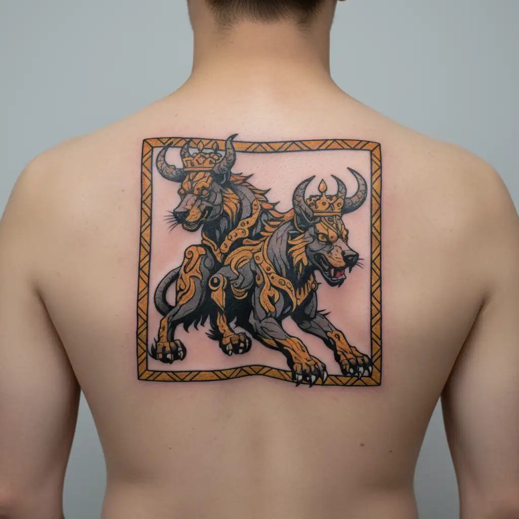 Cerberus With Crowns  tattoo design idea