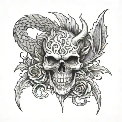 Nordic dragon and skull shoulder tattoo tattoo design idea