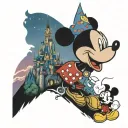 Mickey Mouse sleeve design  incorporating cinderellas castle the mountain from fantasmic. includes Minnie and Pluto  tattoo design idea
