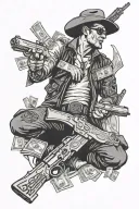 Risk taker with guns and money tattoo design idea