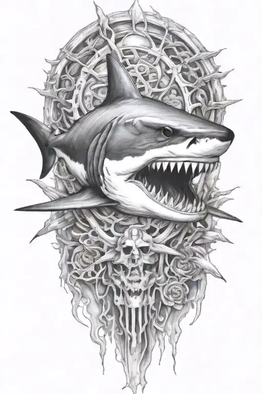 shark skeleton tattoo design idea