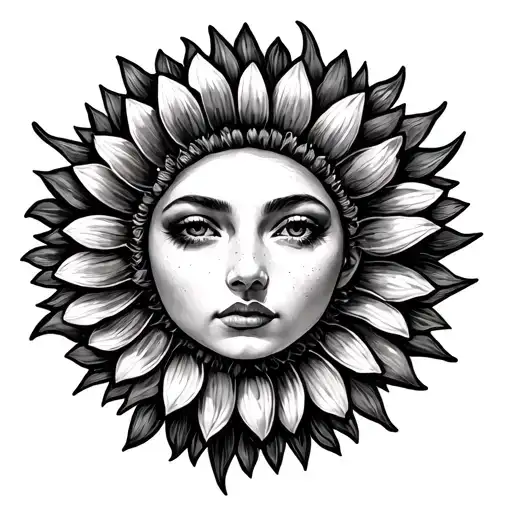 Sun and Marguerite without stem tattoo design idea