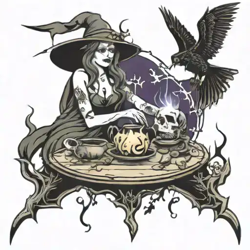 witchcraft scene tattoo design idea