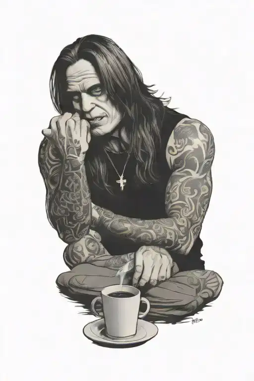 ozzy drinking coffee tired tattoo design idea