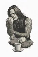 ozzy drinking coffee tired tattoo design idea