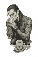 ozzy drinking coffee tired tattoo design idea