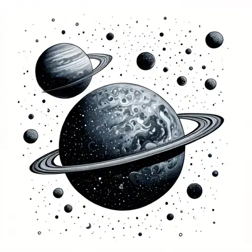 minimalistic milky way galaxy with planets orbiting tattoo design idea