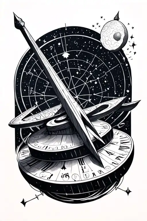 sundial and constellation intertwined tattoo design idea