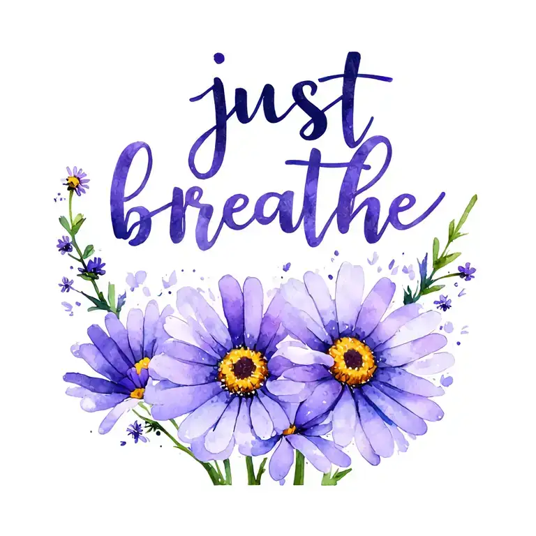 ""just breathe"" purple daisy stem wrapped tattoo design idea