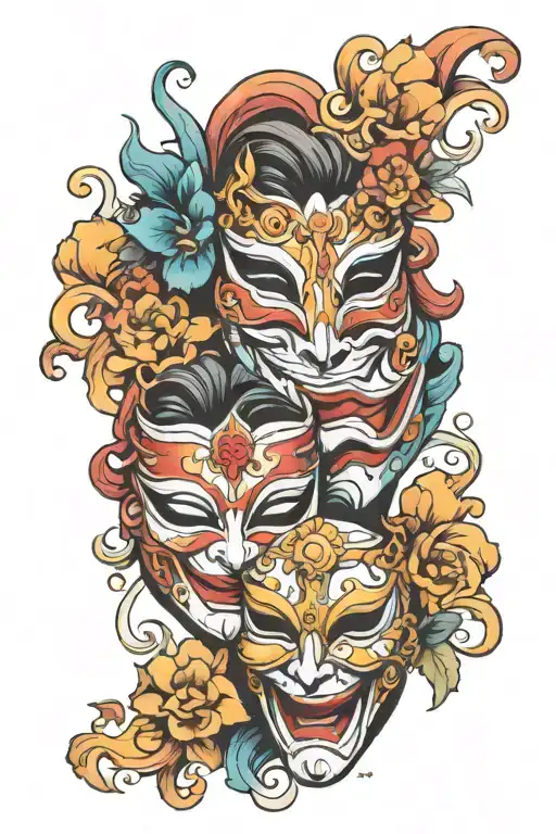 opera masks that smile and grimace tattoo design idea