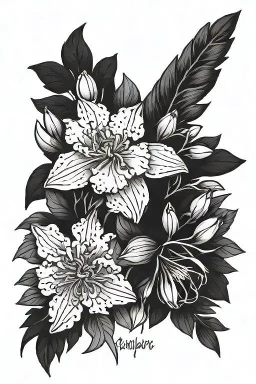 aster, marigold, sakura, hawthorn, larkspur, gladiolus tattoo design idea