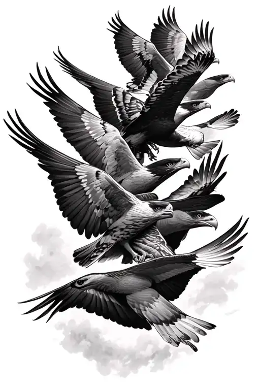 7 buzzards flying in a row tattoo design idea