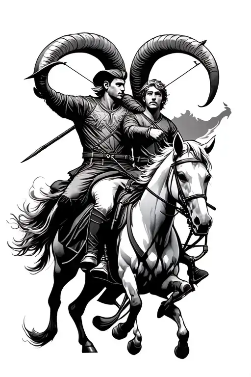 son Aries and son Sagittarius archer riding tattoo design idea