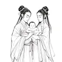 Draw hwanung and ungnyeo together with a baby da gun in their arms Korean mythology  tattoo design idea