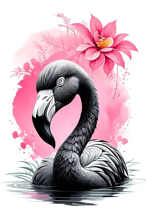 Black and gray flamingo with a pink background tattoo design idea