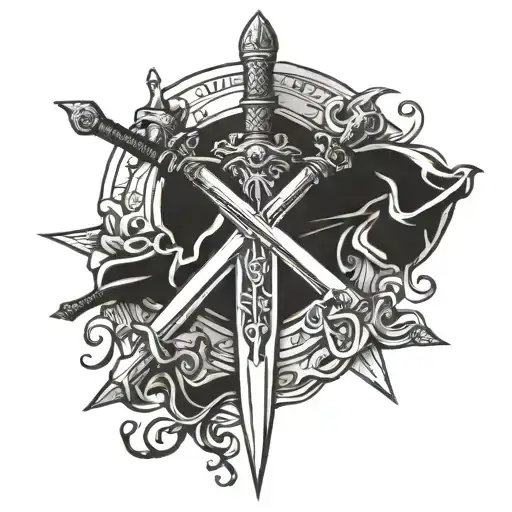 crossed swords up tattoo design idea