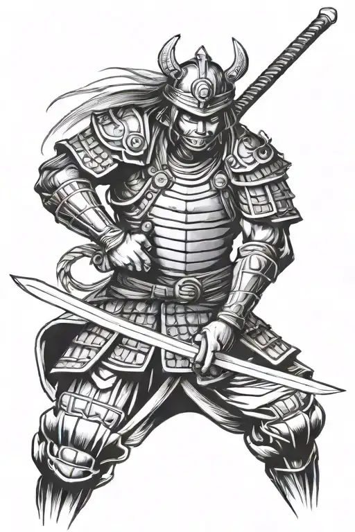 samurai warrior with armor holding a sword tattoo design idea