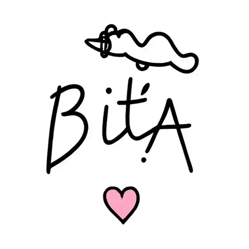 the font of 'Bita ' with heart and plane flying tattoo design idea