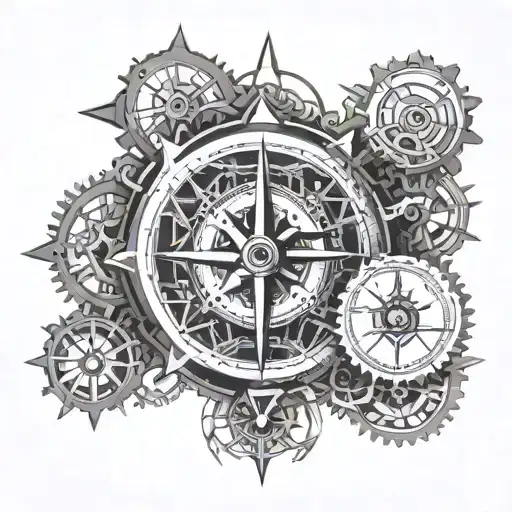 clock gear compass tattoo design idea