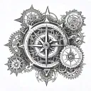 clock gear compass tattoo design idea