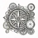 clock gear compass tattoo design idea