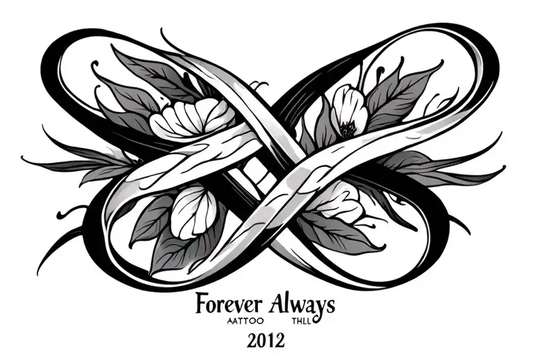 infinity symbol with forever always and date tattoo design idea