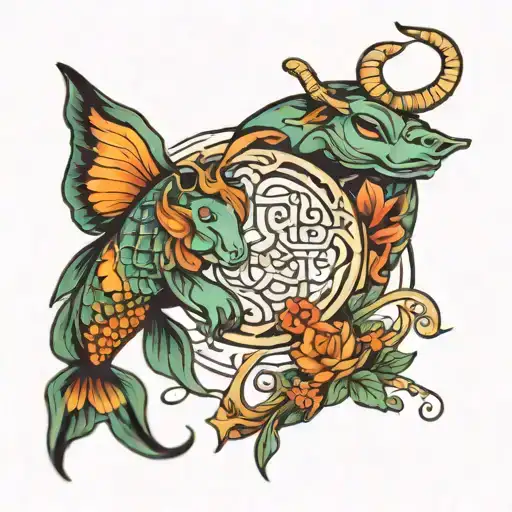 Pisces and Taurus zodiac sign intertwined tattoo design idea