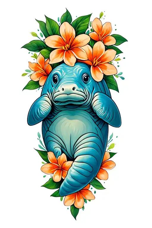 Manatee and orange blossoms tattoo design idea