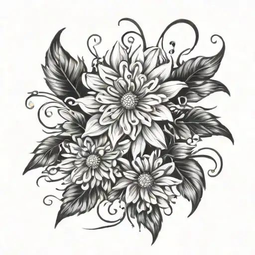 3 asters asymmetrical pattern, perhaps wrapping around the forearm add dew drops tattoo design idea