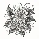 3 asters asymmetrical pattern, perhaps wrapping around the forearm add dew drops tattoo design idea