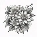 3 asters asymmetrical pattern, perhaps wrapping around the forearm add dew drops tattoo design idea
