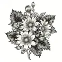 3 asters asymmetrical pattern, perhaps wrapping around the forearm add dew drops tattoo design idea