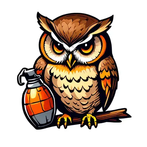 Owl with a grenade tattoo design idea