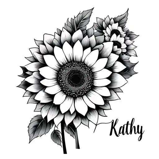 the name Kathy and sunflowers tattoo design idea