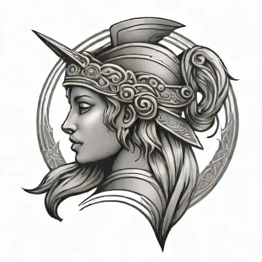 A minimalist tattoo of the Greek goddess Athena, symbolizing wisdom and tranquility tattoo design idea