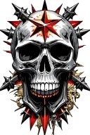 Skull with 8 pointed star background. Star tips spearheaded. No color in design.  tattoo design idea