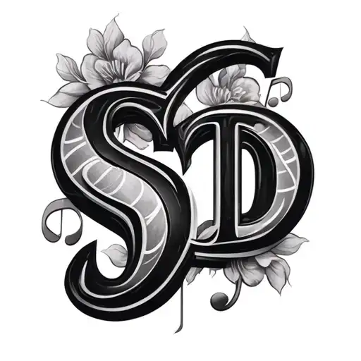 Create a hyper realistic tattoo for a man's shoulder that contains the letters S and D, also a music reference and Irish tattoo design idea